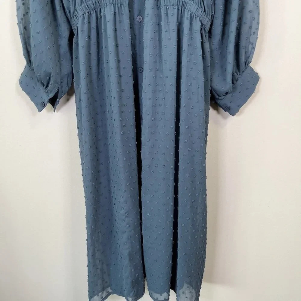 Oak + Fort Swissdot Midi Dark Turquoise Dress - Picture 9 of 15